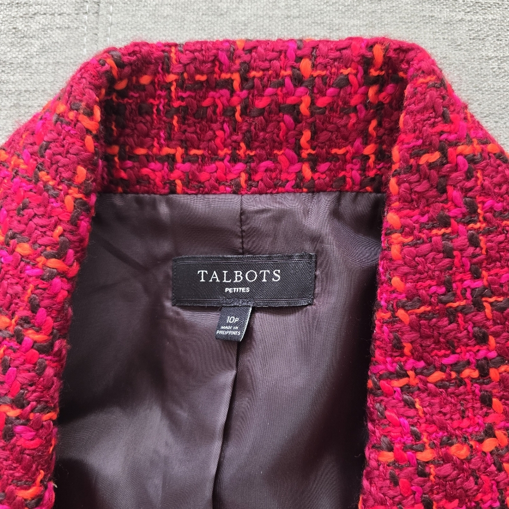 Talbots Red & Pink Tweed Cropped Peacoat Jacket Sz 10P - Picture 5 of 12